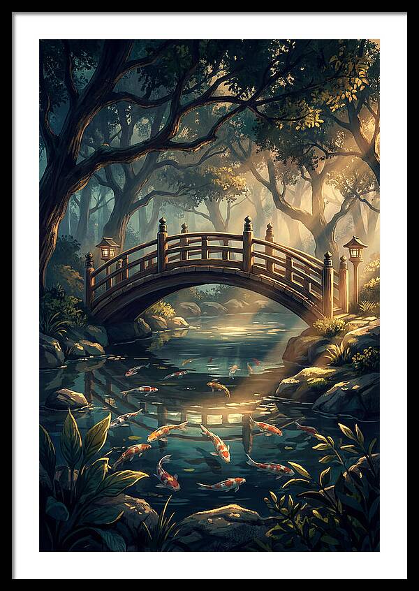 Ornamental Bridge Over Koi Pond