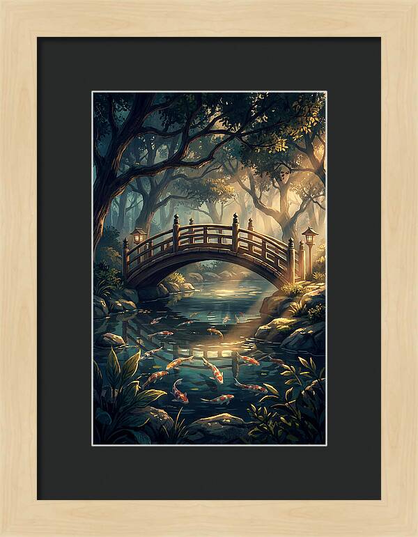 Ornamental Bridge Over Koi Pond