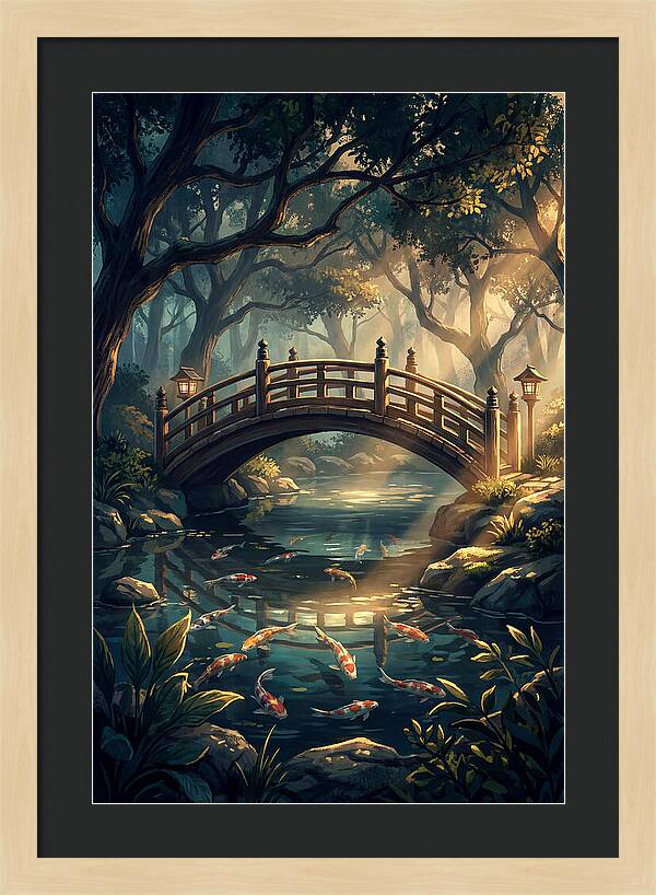 Ornamental Bridge Over Koi Pond