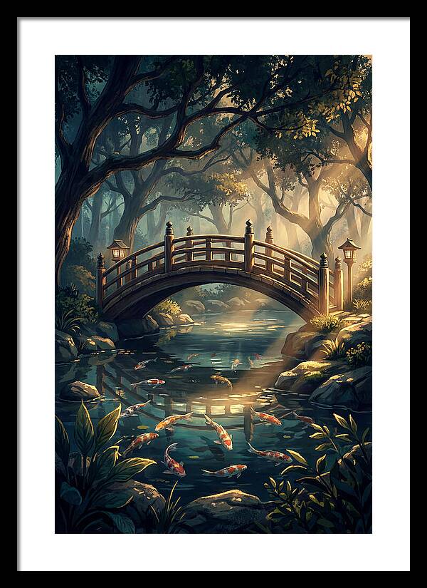 Ornamental Bridge Over Koi Pond