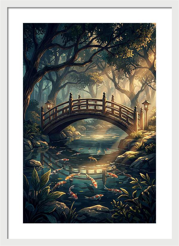 Ornamental Bridge Over Koi Pond