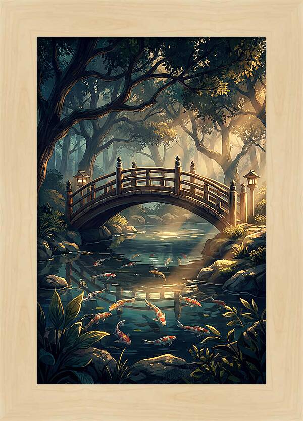Ornamental Bridge Over Koi Pond