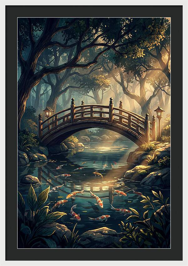Ornamental Bridge Over Koi Pond