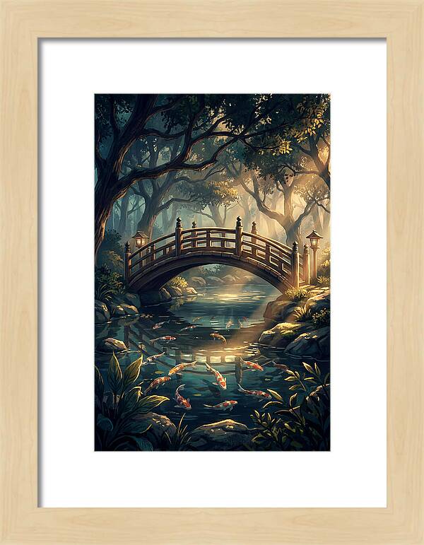 Ornamental Bridge Over Koi Pond
