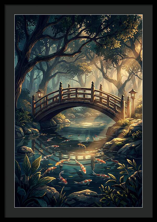 Ornamental Bridge Over Koi Pond