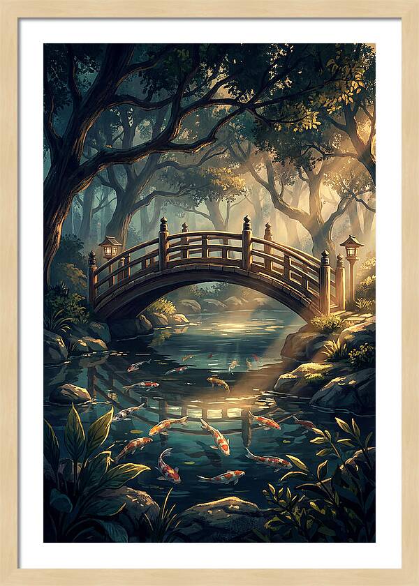 Ornamental Bridge Over Koi Pond