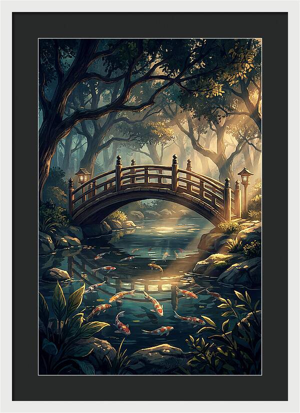 Ornamental Bridge Over Koi Pond