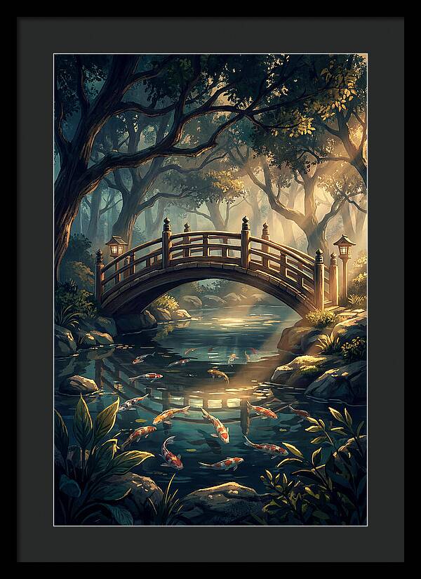 Ornamental Bridge Over Koi Pond