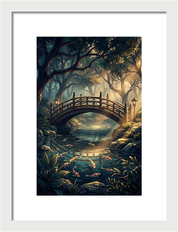Ornamental Bridge Over Koi Pond