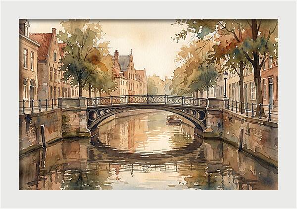 Ornate Iron Bridge Over Calm Canal