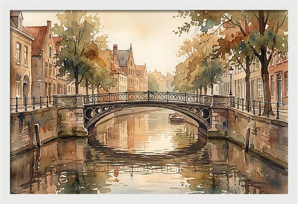 Ornate Iron Bridge Over Calm Canal