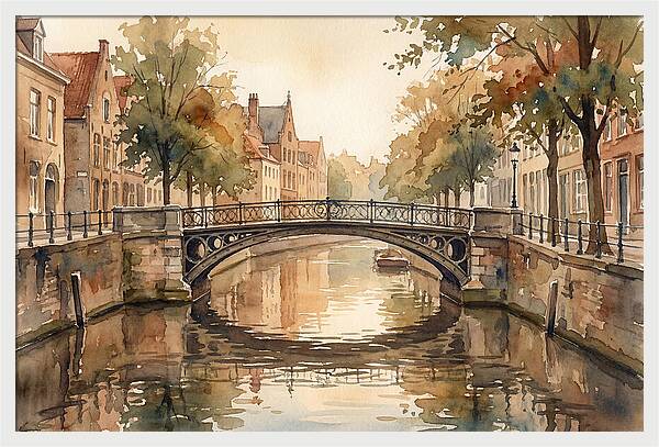 Ornate Iron Bridge Over Calm Canal