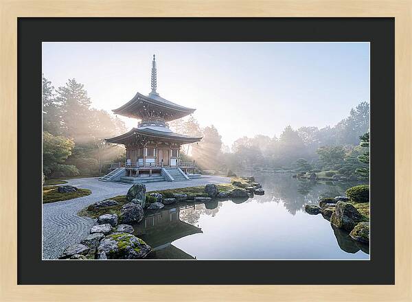 Ornate Pagoda Amid Japanese Garden