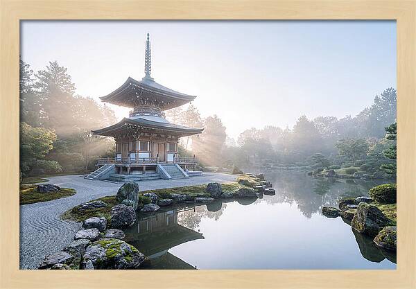 Ornate Pagoda Amid Japanese Garden