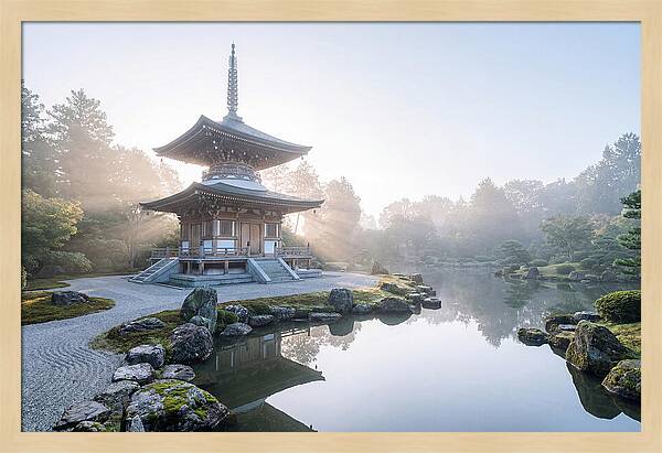 Ornate Pagoda Amid Japanese Garden