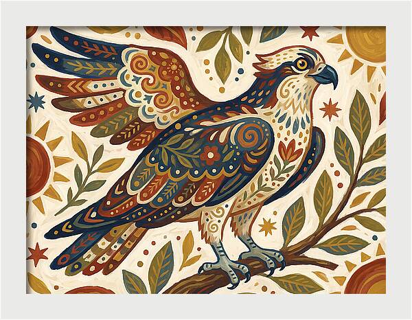 Osprey In Folk Art Style