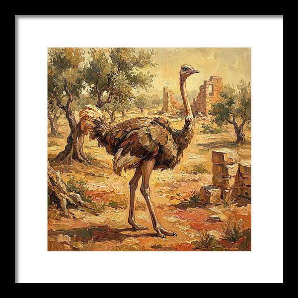 Ostrich Among Ancient Ruins