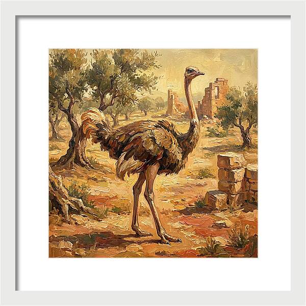 Ostrich Among Ancient Ruins