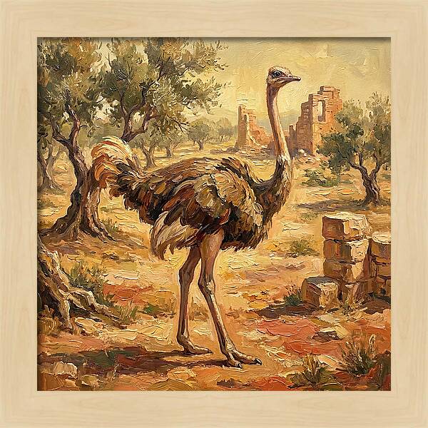 Ostrich Among Ancient Ruins