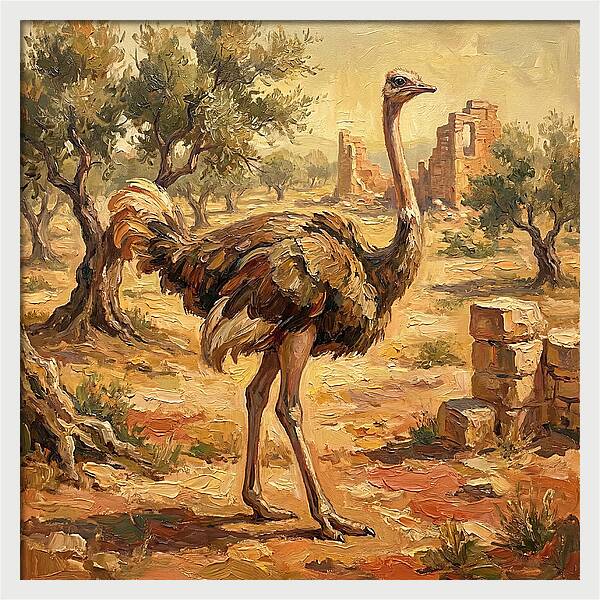 Ostrich Among Ancient Ruins