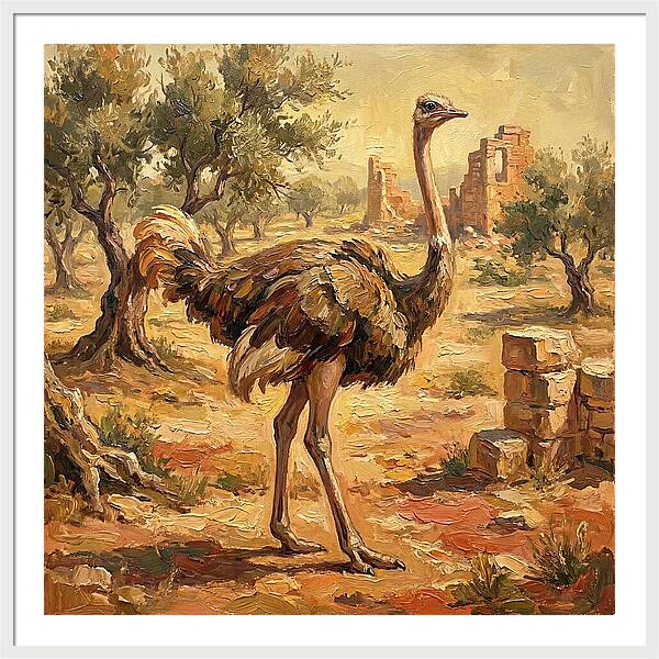Ostrich Among Ancient Ruins