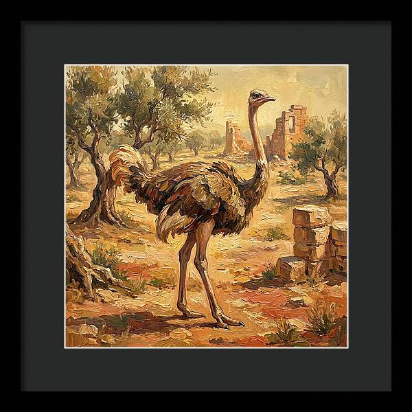 Ostrich Among Ancient Ruins
