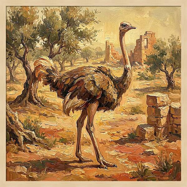 Ostrich Among Ancient Ruins