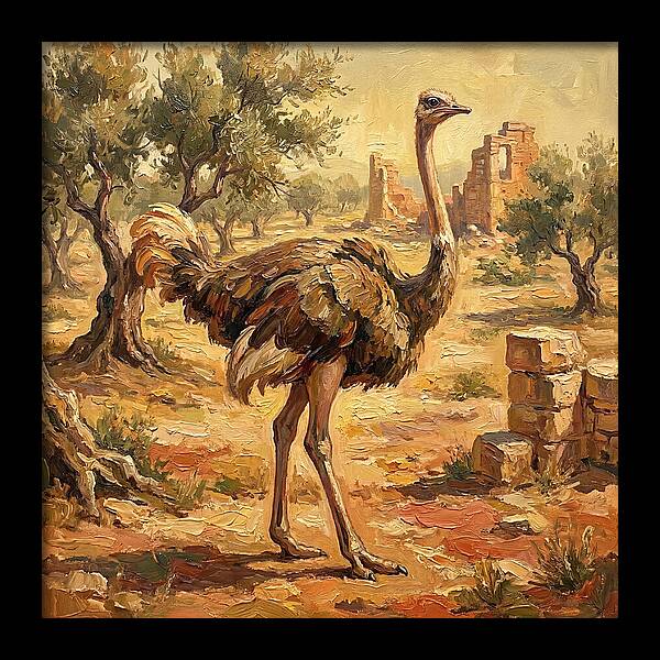 Ostrich Among Ancient Ruins
