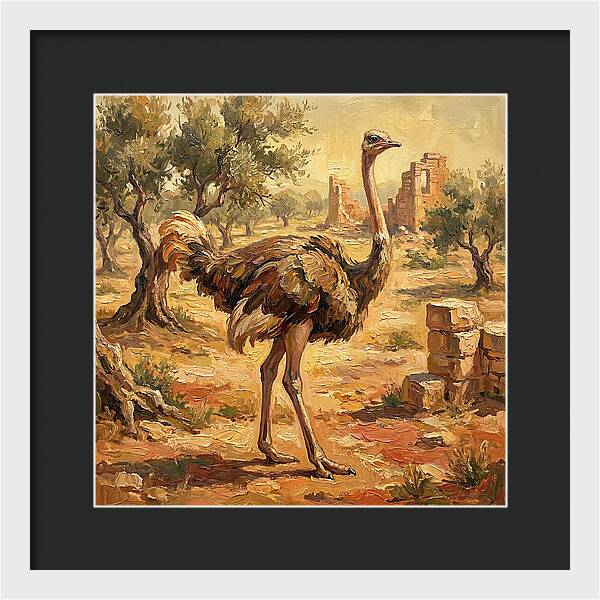 Ostrich Among Ancient Ruins