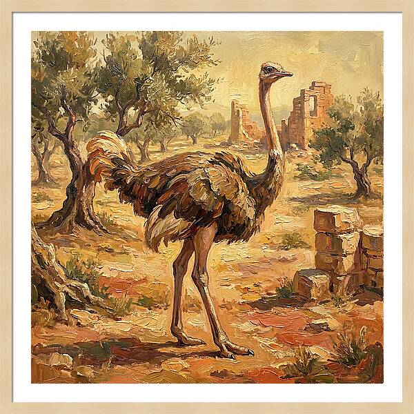 Ostrich Among Ancient Ruins