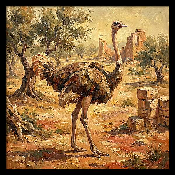 Ostrich Among Ancient Ruins