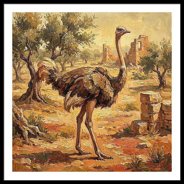 Ostrich Among Ancient Ruins