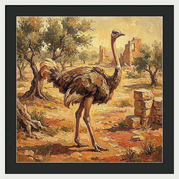 Ostrich Among Ancient Ruins