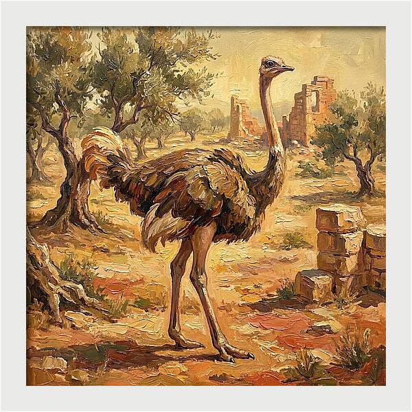 Ostrich Among Ancient Ruins