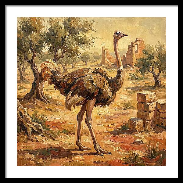 Ostrich Among Ancient Ruins