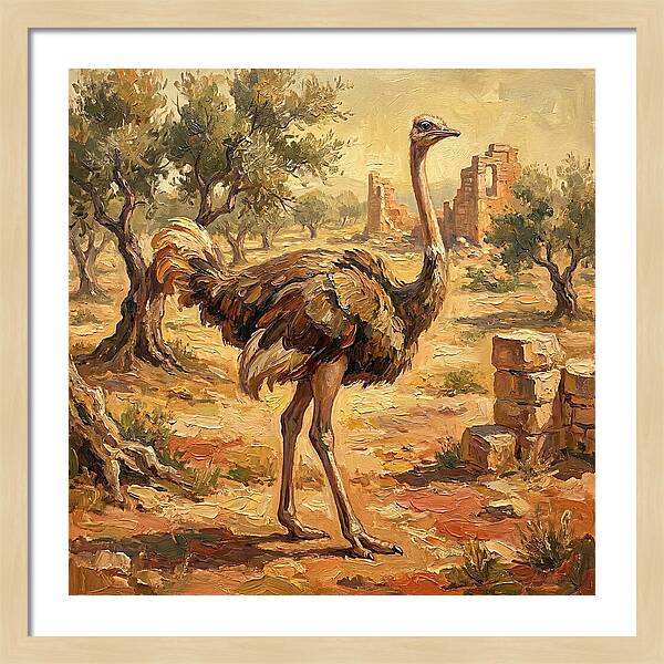 Ostrich Among Ancient Ruins