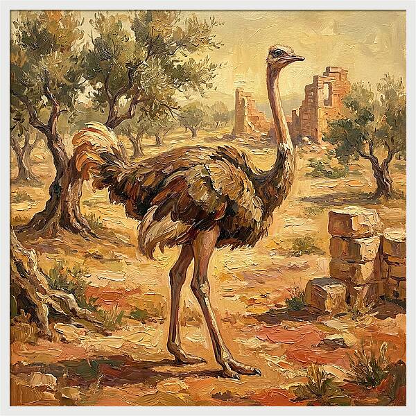 Ostrich Among Ancient Ruins