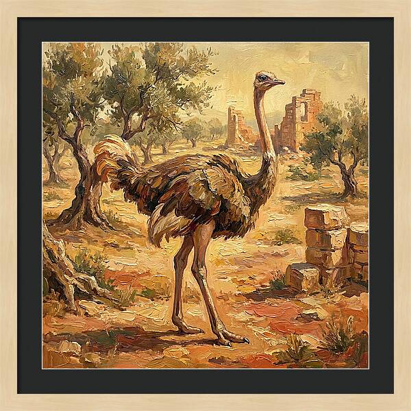 Ostrich Among Ancient Ruins
