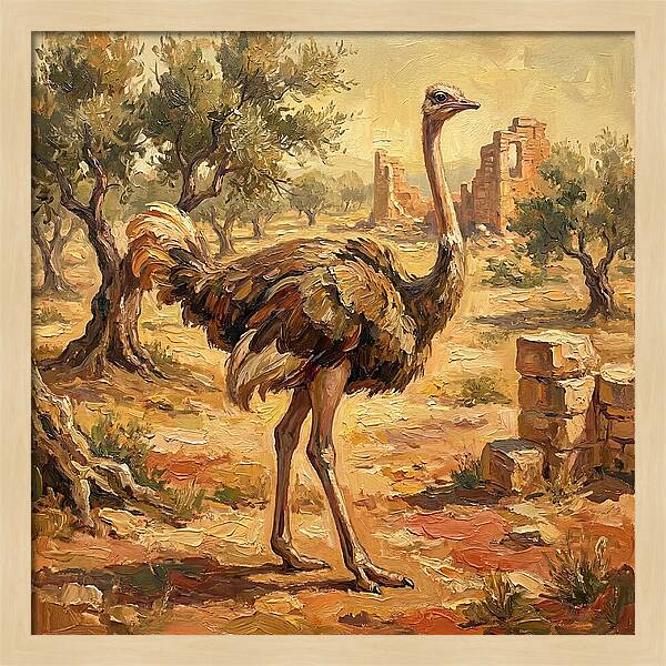 Ostrich Among Ancient Ruins