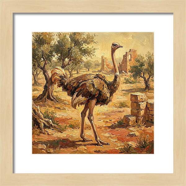 Ostrich Among Ancient Ruins