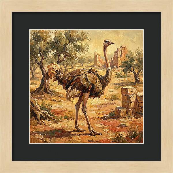 Ostrich Among Ancient Ruins