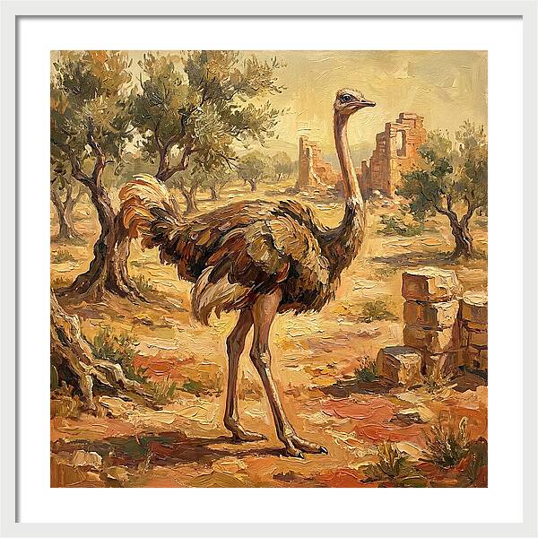 Ostrich Among Ancient Ruins