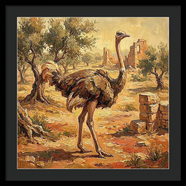 Ostrich Among Ancient Ruins