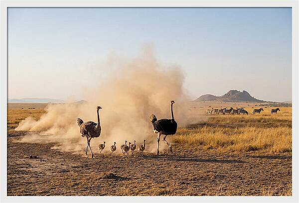 Ostrich Family On The Run