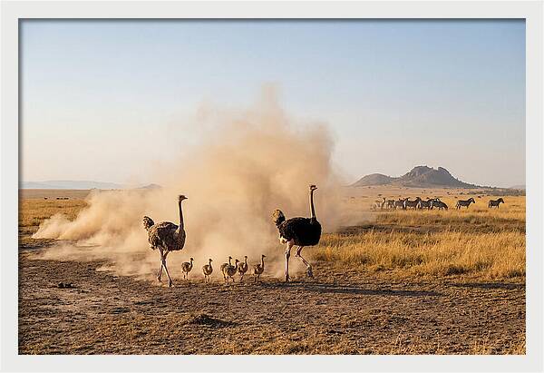 Ostrich Family On The Run
