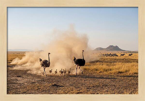 Ostrich Family On The Run