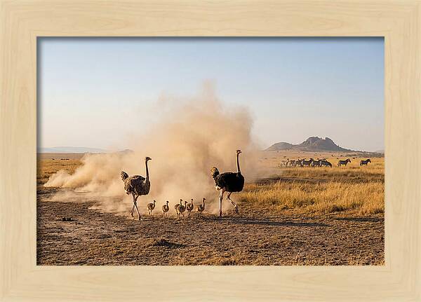 Ostrich Family On The Run