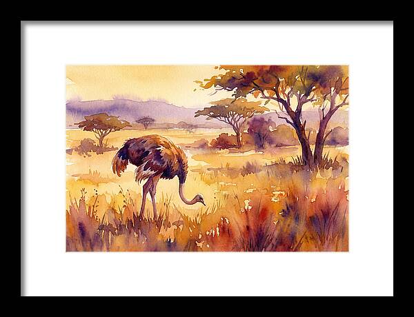 Ostrich In Golden Savanna