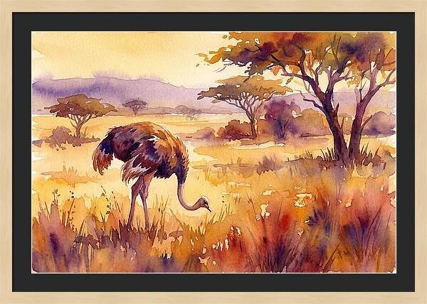 Ostrich In Golden Savanna