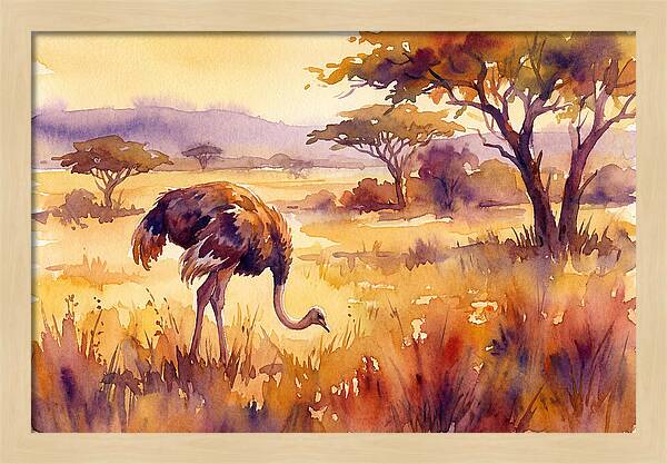 Ostrich In Golden Savanna